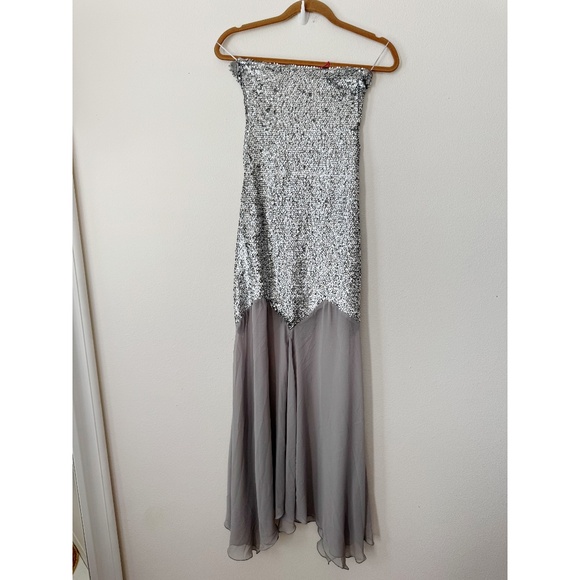 NWT Zara x Barbie limited edition strapless maxi dress chiffon sequin Silver - Picture 4 of 12